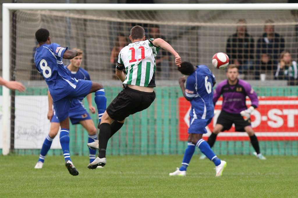 Robert Dale of Blyth Spartans scores against Mickleover